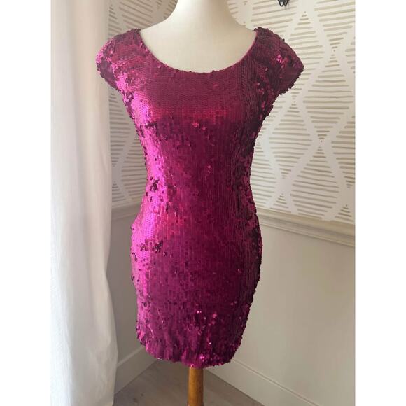 Dress the Population Women’s Medium Gabriella Pink Sequin Stretch Mini Dress - Picture 1 of 7